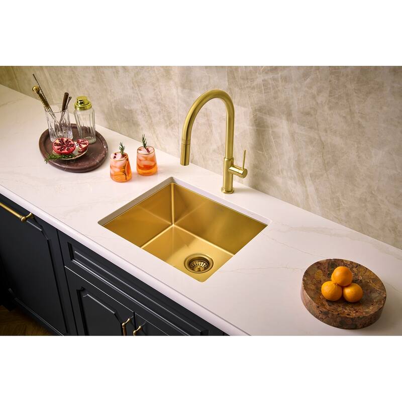 Ruvati 21-inch Matte Gold Stainless Steel Undermount Bar Prep Kitchen Sink 16 Gauge - RVH7121GG