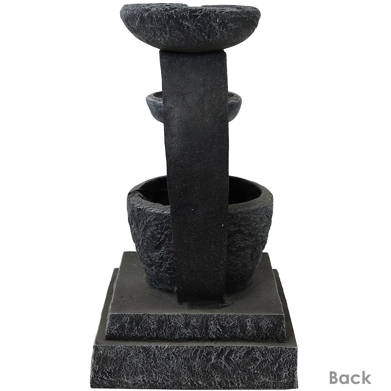 28" Modern Cascading Bowls Solar Water Fountain with Battery & LED