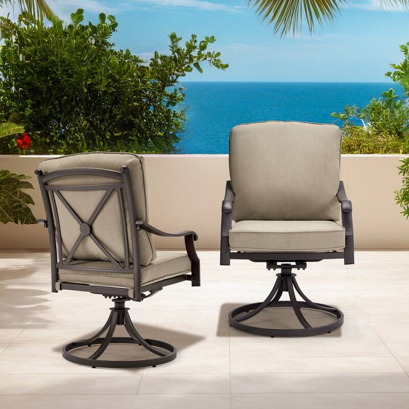 Outdoor Swivel Rocker Chairs Set of 2, Heavy-Duty 360° Swivel Patio Chairs with Cushions, All-Weather Steel Frame for Garden