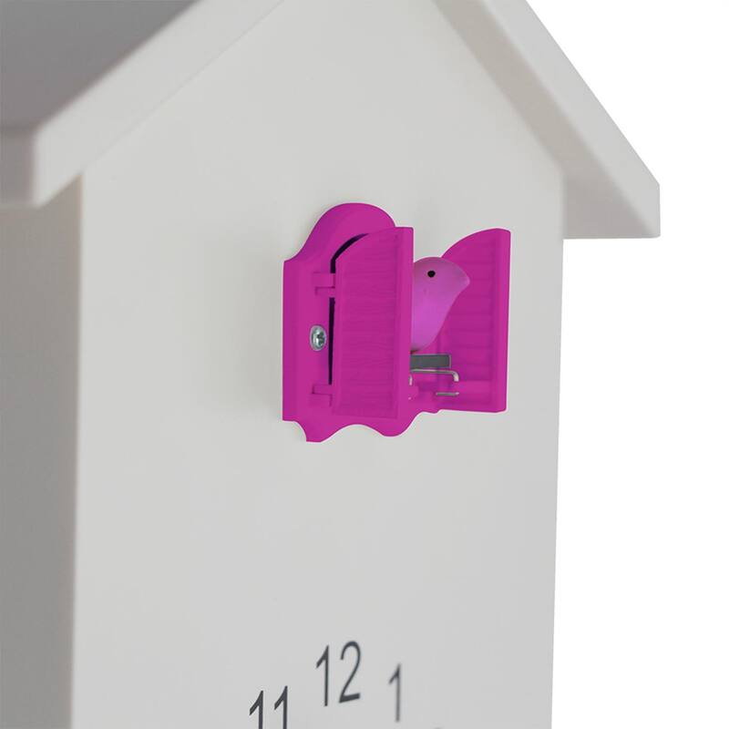 Walplus White Minimalist Cuckoo Clock Pink Window 4 Changeable Birds