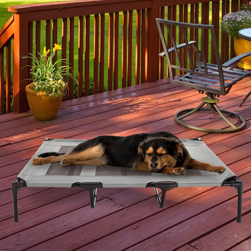 Petmaker Steel Frame Elevated Dog Bed with Non-Slip Feet - Indoor/Outdoor Puppy Cot for Pets - X-Large - Gray