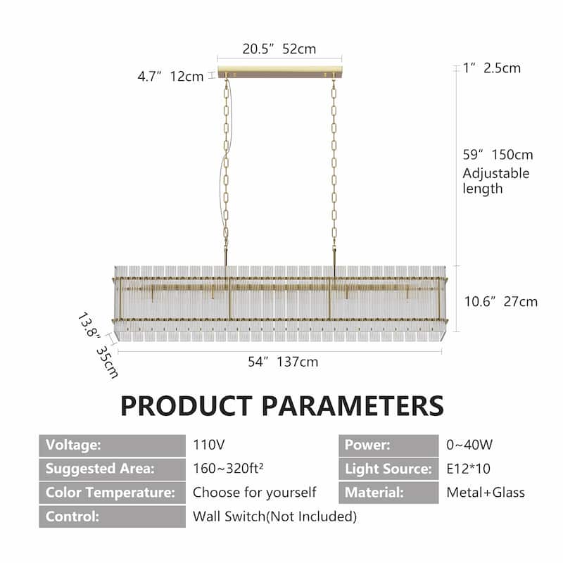 Anmytek Modern Gold Crystal Chandelier 10-Light Pendant Ceiling Light for Dining Room Living Room