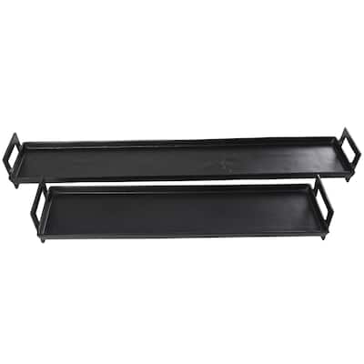 Aluminum Metal Nesting Living Room Decor Tray with Black or Gold Metal Handles - Set of 2 Black or Brass - Roche River Decor