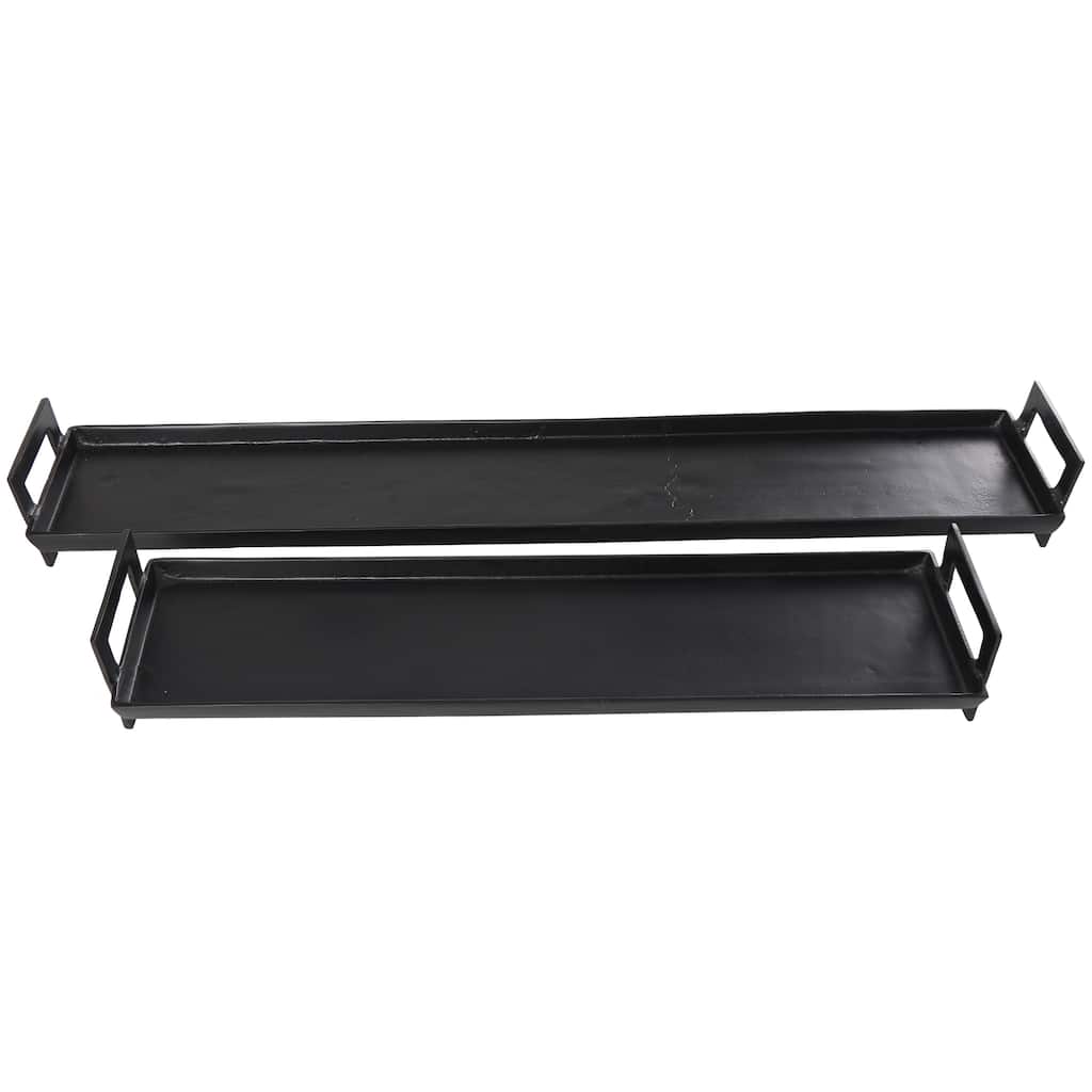 Aluminum Metal Nesting Living Room Decor Tray with Black or Gold Metal Handles - Set of 2 Black or Brass - Roche River Decor