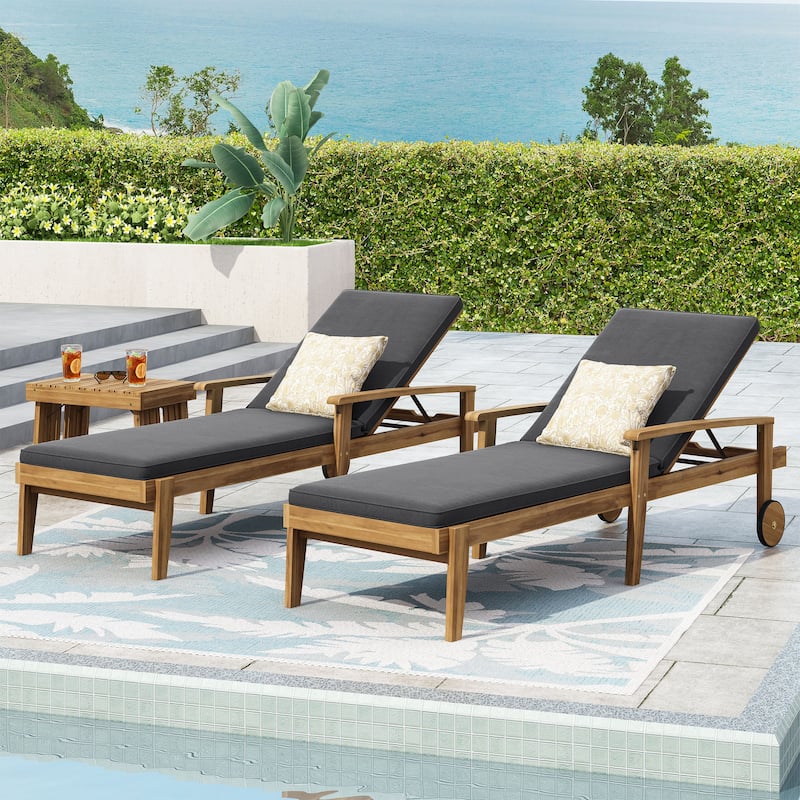 Jason Outdoor Acacia Wood Outdoor Chaise Lounge with Water Resistant Cushion by Christopher Knight Home