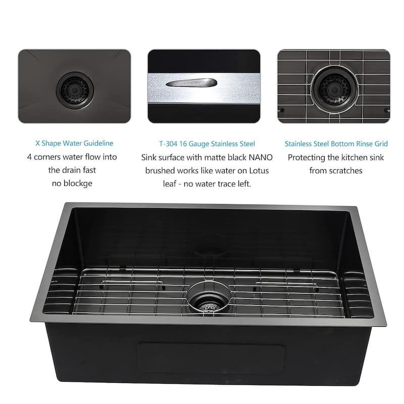 Single Bowl Farmhouse Kitchen Sink with Strainer Basket