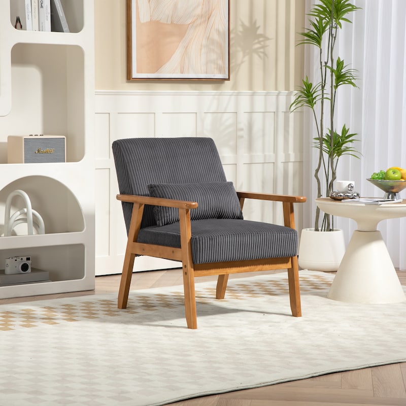 Corduroy Accent Chair,Solid Wood Armchair for Living Room - Dark Gray