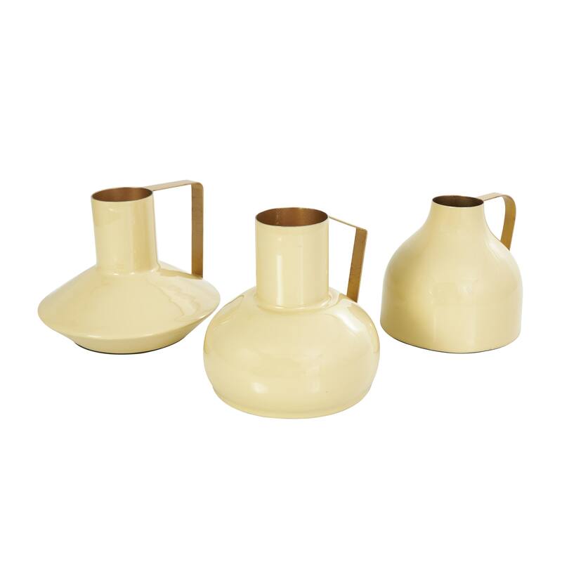 Metal Abstract Enameled Decorative Vase with Varying Shapes - Set of 3 Yellow or Blue - CosmoLiving by Cosmopolitan