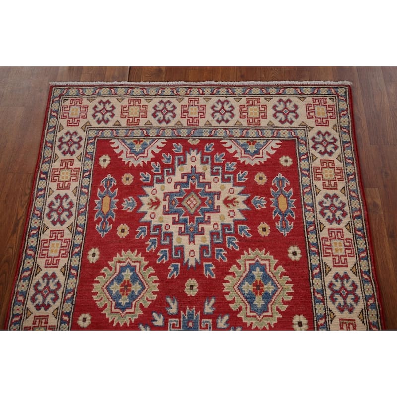 Geometric Kazak Foyer Rug Hand-Knotted Oriental Wool Carpet - 3'4" x 5'9"