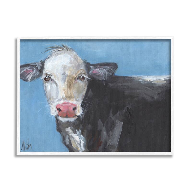 Stupell Farmhouse Dairy Cow Blue Painting Framed Giclee Art by Molly Susan Strong - 14 x 11 - White