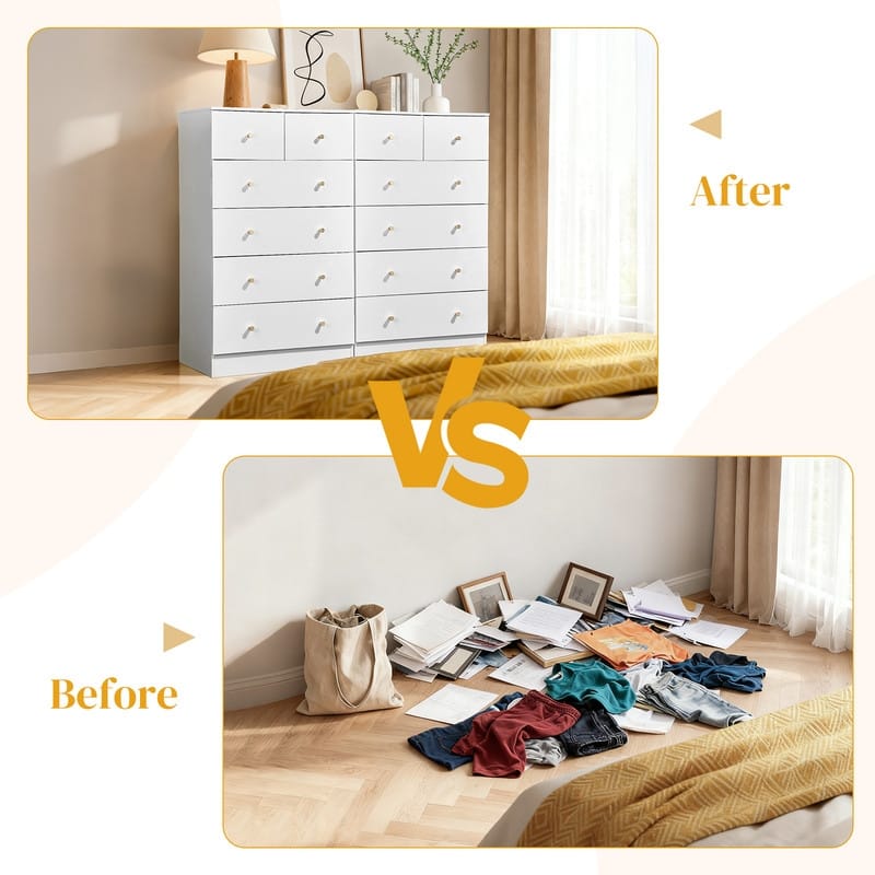 6-Drawer Large Dresser For Bedroom And Chest Of Drawers With Sturdy Construction Wood Storage Organizer For Closet