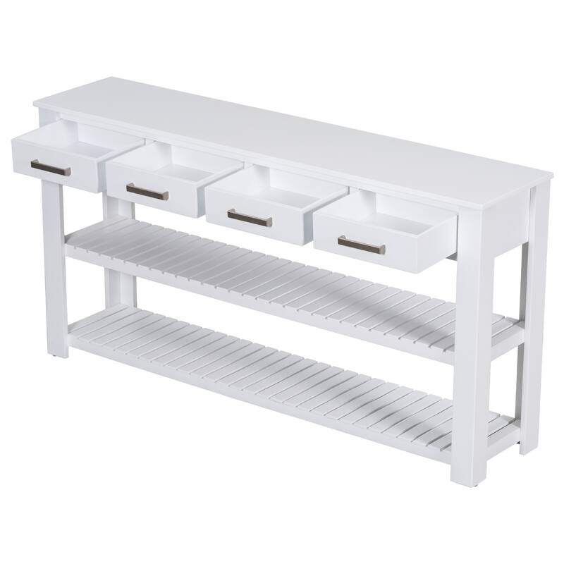 Stylish Entryway Console Table with 4 Drawers and 2 Shelves, Suitable for Entryways, Living Rooms.