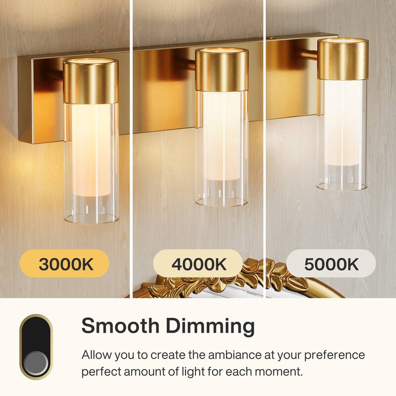 3-Light Vanity Lights Over Mirror, Wall Sconces with Clear Glass Shades for Bathroom Hallway Bedroom