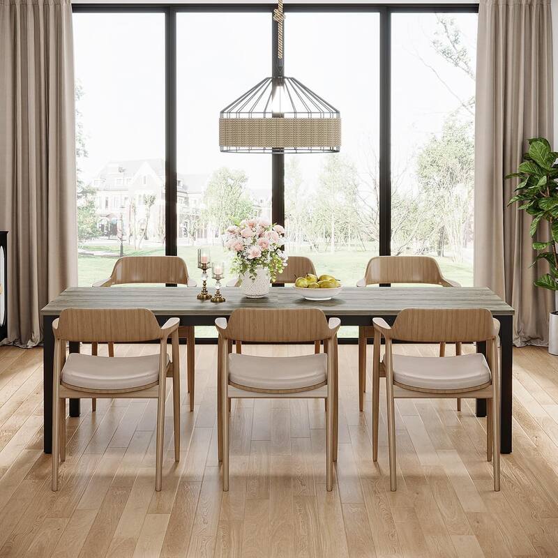 78.7" Rectangle Wood Dining Table, Long Kitchen Table for Living/Dining Room