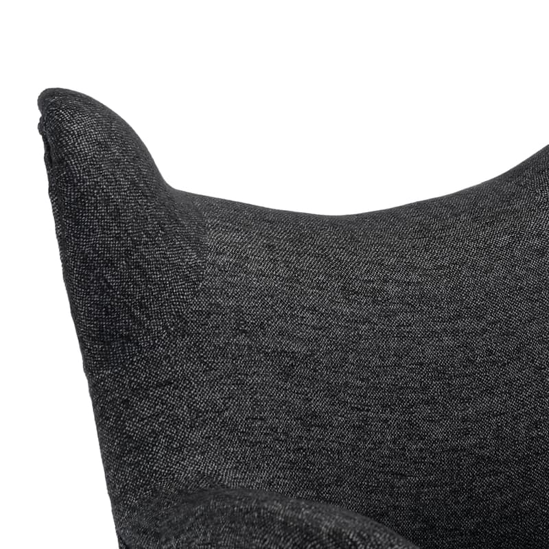 Black Modern 34.25" Upholstered Arm Chair with Oak Wood Legs and Wing Back