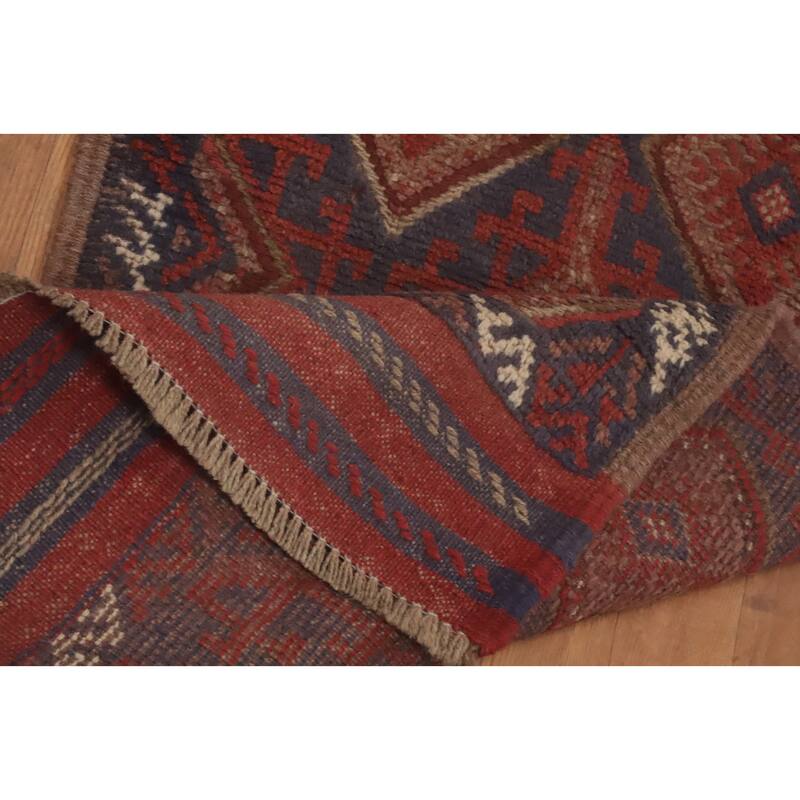 Hand Knotted Oriental 100% Wool Carpet Traditional Tribal Red Balouch Runner Rug - 8' 1'' X 2' 1''