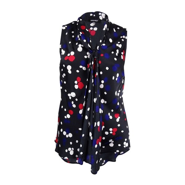 Shop Nine West Women S Dot Tie Neck Blouse L Fire Red Grape