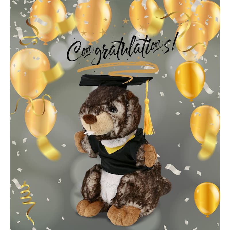 DolliBu Standing Marmot Graduation Plush with Gown and Cap with Tassel - 8.5 inches