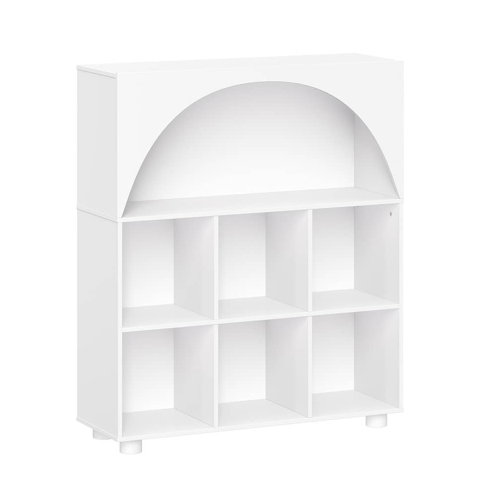 Kids Curve Appeal 35 in. 6 Cubby Bookcase - White with Optional 2pc Bins
