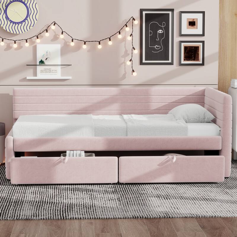 Twin Size Upholstered Daybed with Roll-Out Trundle, Space-Saving Wooden Frame, No Box Spring Needed