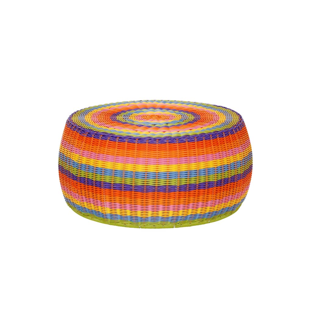 Household Essentials Resin Wicker Low Barrel Basket Side Table and Ottoman