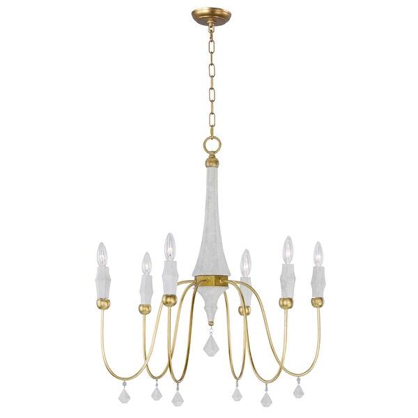 slide 1 of 1, Claymore 6-light 28" Wide Wood/ Steel Chandelier - claystone / gold leaf claystone / gold leaf