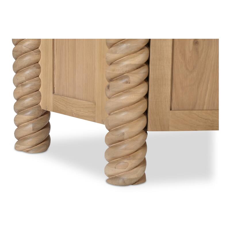 Title: NADAAL STUDIOS Calvert Treccia Sideboard, Solid Oak with Oak Veneer, Turned Legs, Natural Finish