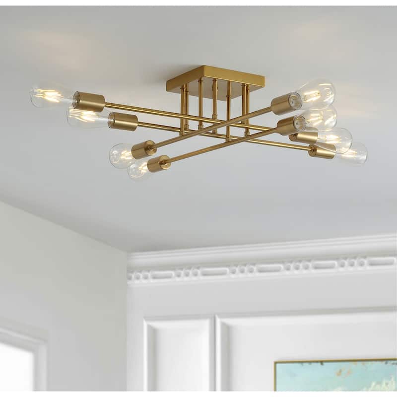 Modern 8-Light Sputnik Branches Semi Flush Mount Lighting Fixture