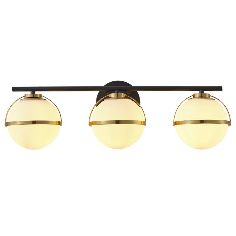 Aiwen Modern 3 Light Bathroom Vanity Light Matte Black Brushed Gold Opal Acid Etched Glass Globe Shades