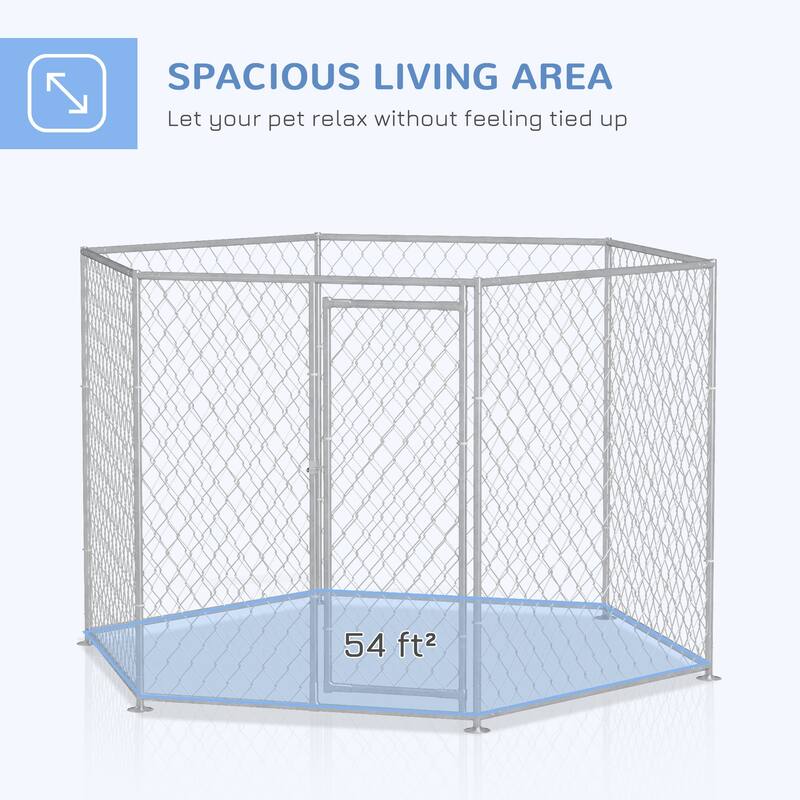 PawHut Dog Kennel Outdoor Dog Run with Lockable Door, for Medium and Large-Sized Dogs, Silver