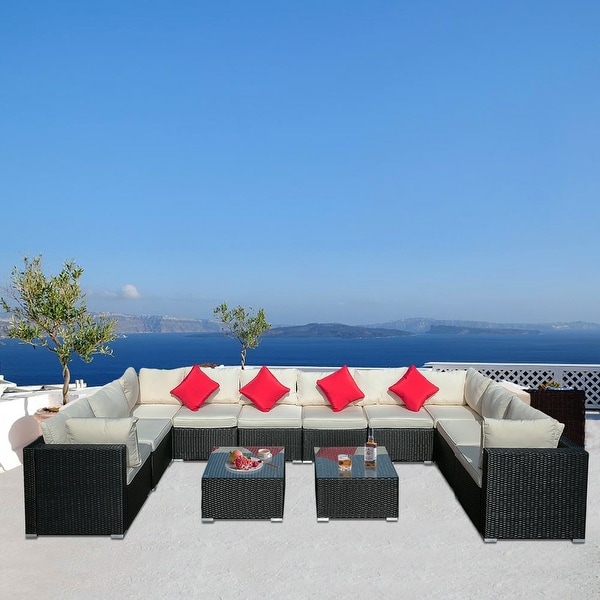 Zenova 12 Pieces Of PE Rattan Wicker Modular Sofa Set Patio Sofa With Pillows And Cushions. Opens flyout.