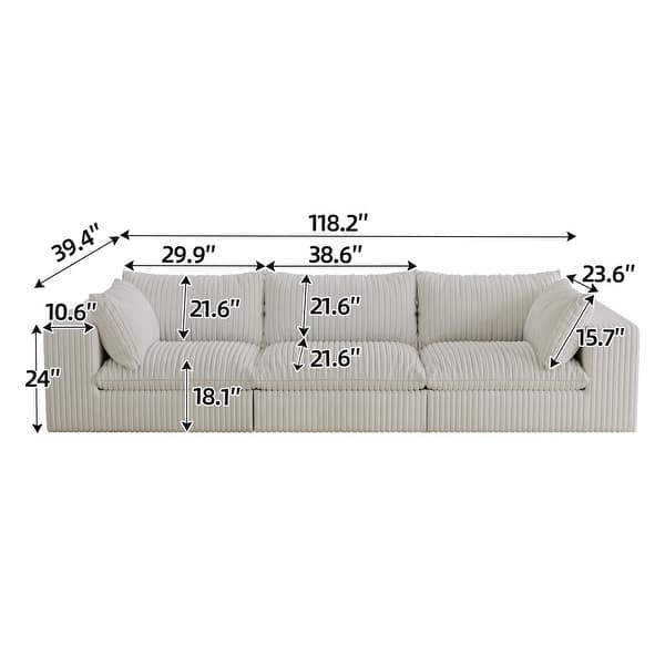 dimension image slide 5 of 20, Modular Sectional Sofa Corduroy Upholstered Sleeper Sofa Convertible Cloud Accent Couch Deep Seat Chaise Lounge, DIY Combination