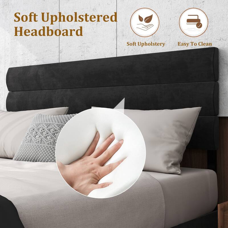 Full Size Upholstered Platform Bed Frame with 14'' Underbed Storage and Linen Headboard