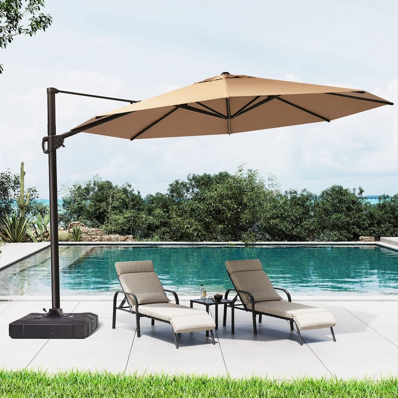 Outdoor 11.5FT Round Patio Hanging Offset Cantilever Umbrella with Cross Base