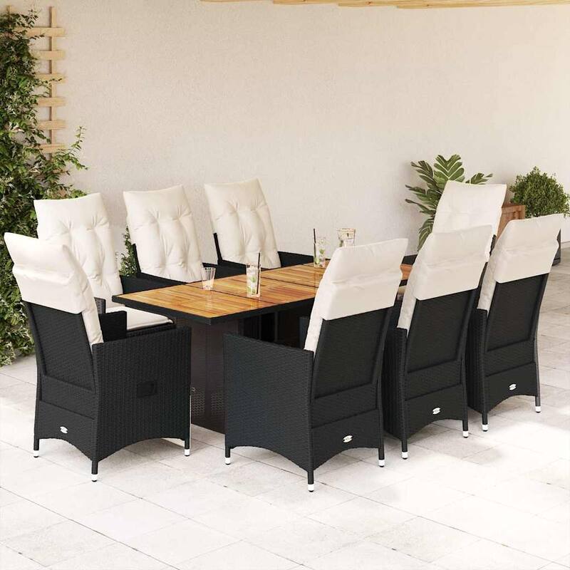 vidaXL Garden Dining Set Black, Cream White PE rattan 6-seater - 23.2 x 22.0 x 36.2 in - Black-5