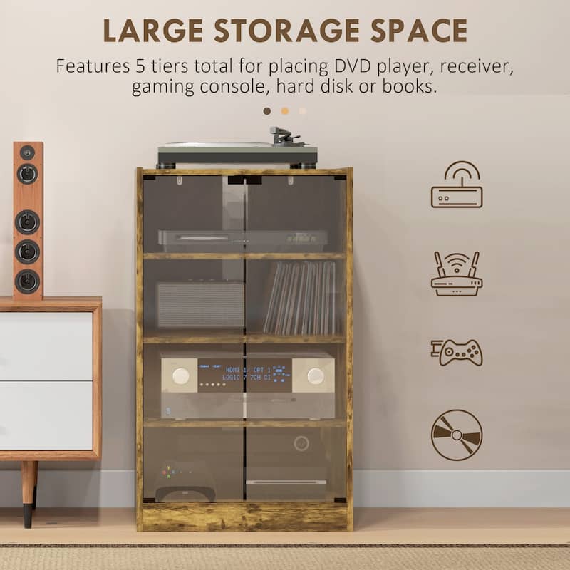 4-Tier Media Cabinet with Adjustable Shelves and Tempered Glass Doors