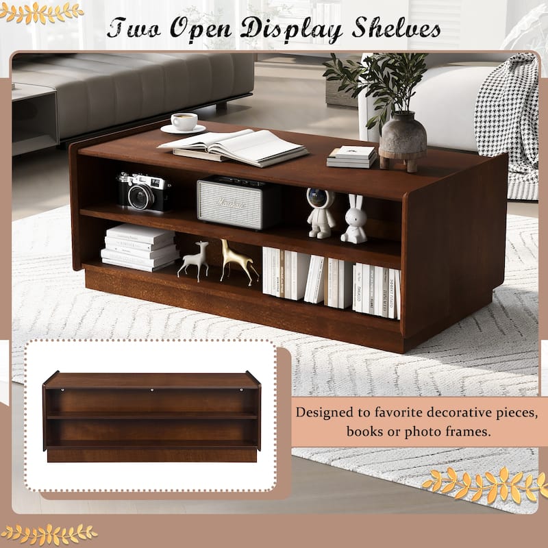 47.2" Wood Rectangle Coffee Table with 4 Drawers and 2 Display Shelves