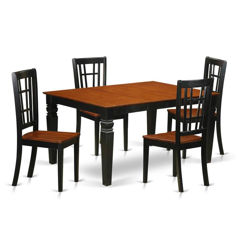 HomeStock 5-Piece Black and Cherry Finish Solid Wood Top Dining table with 4 Chairs with Lattice Back