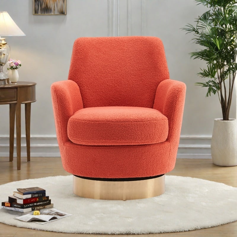 Teddy Fabric Swivel Barrel Chair with 360° Gold Base, Pocket Spring Seat and Ergonomic Design