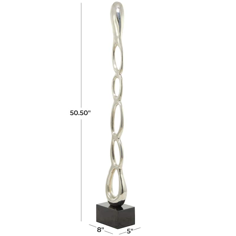 Sleek Aluminum Metal Tall Linked Floor Abstract Sculpture with Black Base - Gold, Silver, Black