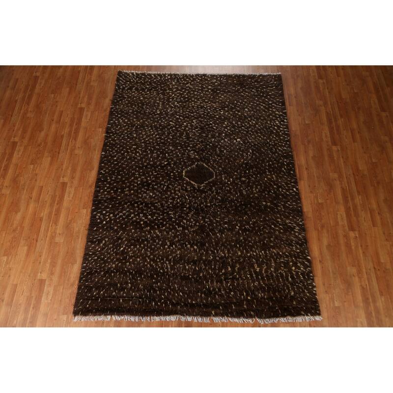 Hand Knotted Oriental 100% Wool Carpet Modern Tribal Brown Moroccan Area Rug - 9' 3'' X 6' 9''