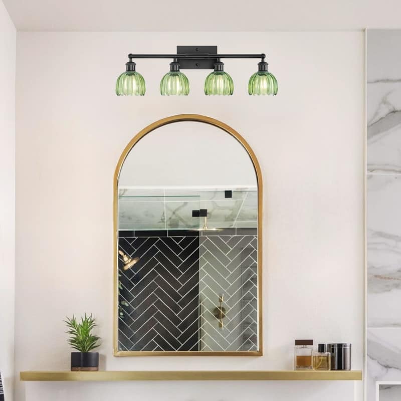 4 Light light bulb black base-green tulip bathroom light glass, metal lighting fixtures