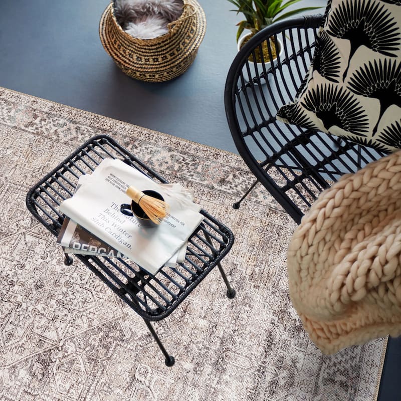 Beige Classic Washable Rug - Flat Pile, Non-Slip, Versatile for Any Room