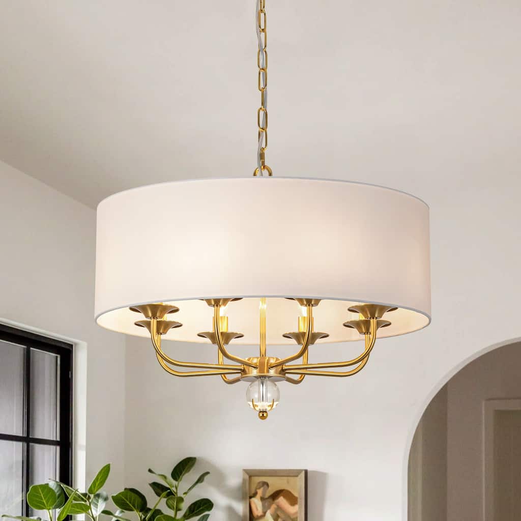 Rennnsan 4/8-Light Farmhouse Drum Fabric Chandelier, modern Pendant Light for Dining Room
