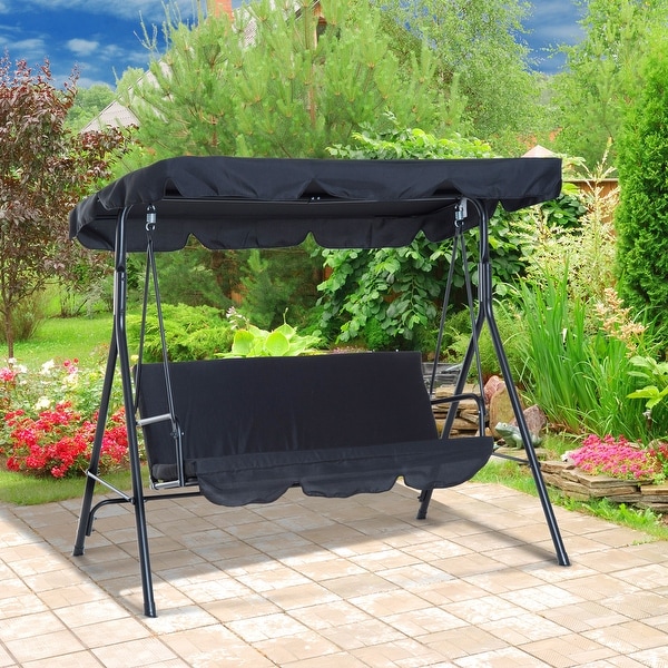 Outsunny Steel Outdoor Porch Swing Lounge Chair 3 Person with Adjustable Weather-Resistant Canopy & Durable Build, Black. Opens flyout.