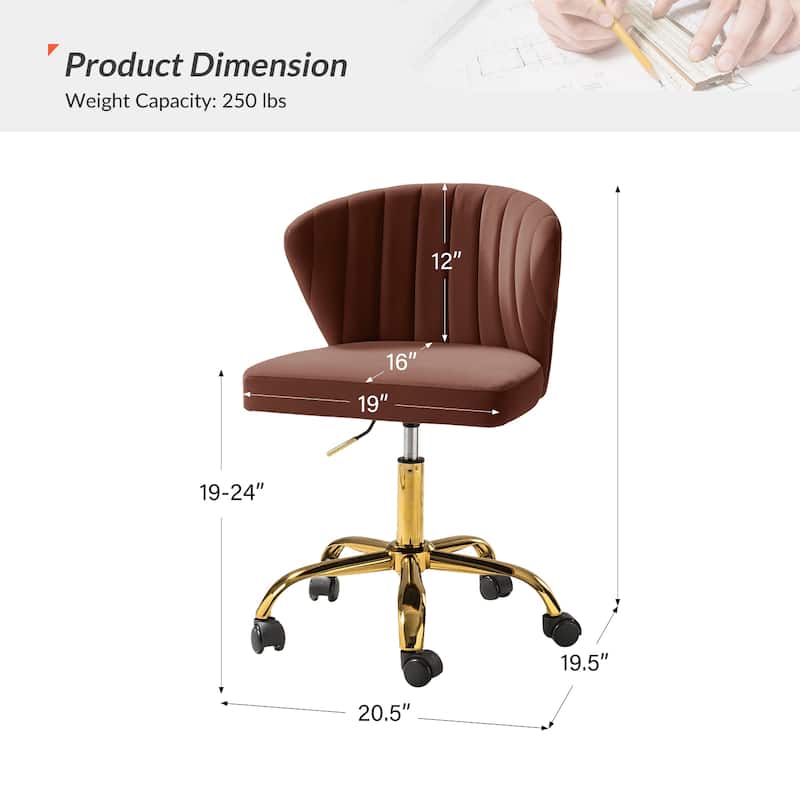 Ilia Modern Velvet Wingback 360 degree Ergonomic Office Task Chair with Channel Tufted Back by HULALA HOME