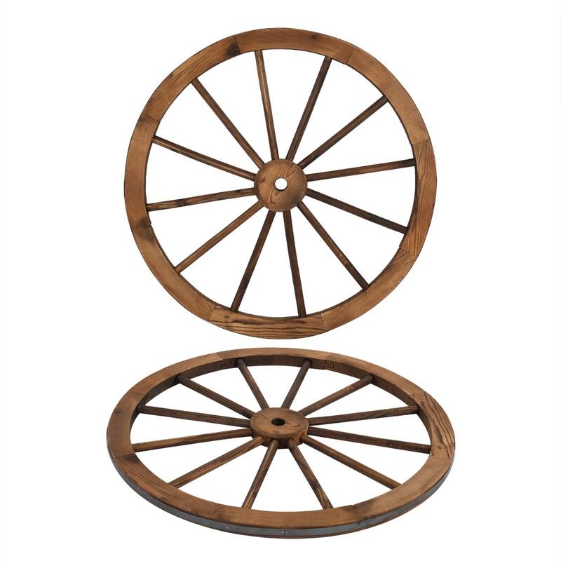 2pcs 30-Inch Garden Art Wall Decor Wooden Wagon Wheel Brown
