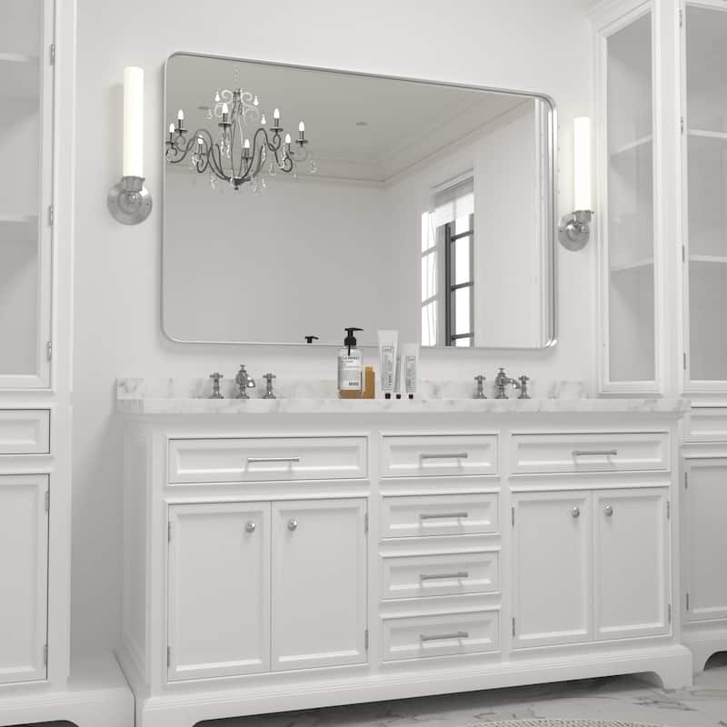 Modern Rectangle Bathroom Vanity Mirror with Metal Frame and Round Corners for Vertical/Horizontal