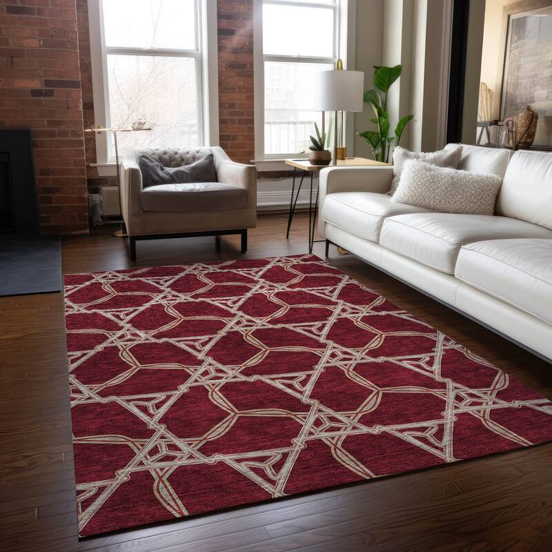 Machine Washable Indoor/ Outdoor Transitional Links Chantille Rug