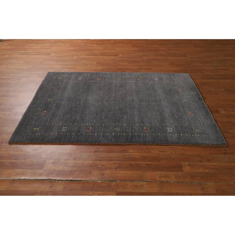 Hand Knotted Oriental 100% Wool Carpet Tribal Tribal Greys & Charcoal Gabbeh Area Rug - 5' 9'' X 4' 0''